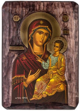 Orthodox Greek Handmade Icons on Natural Wood Mount Athos Virgin Mary Panagia Portaitissa of Iveron