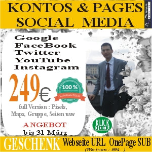 KONTOS SOCIAL MEDIA Erstellen von 5 Hauptkonten für soziale Medien für nur 249 Euro. Geschenk Webseite URL OnePage SUB