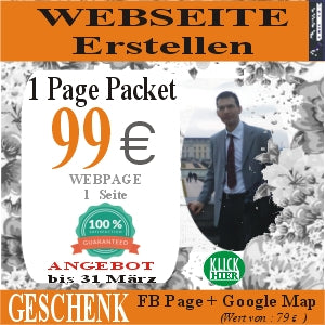 Website erstellen .Aufbau OnePage Webpage mit 99 Euro + Geschenk FB Page & Google Maps
