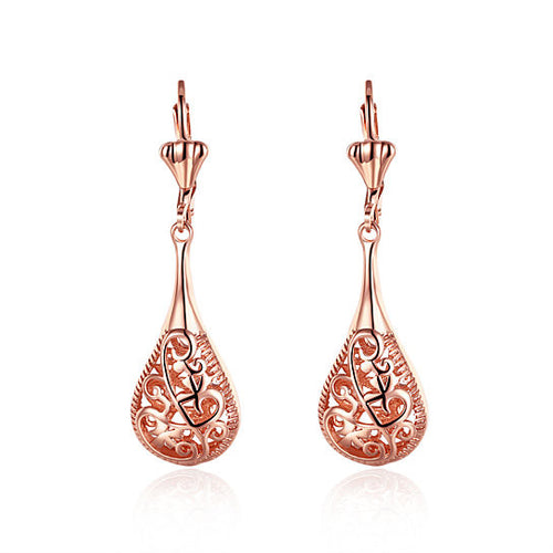 18K Rose Gold Laser Cut Drop Down Earrings Made with Swarovksi Elements